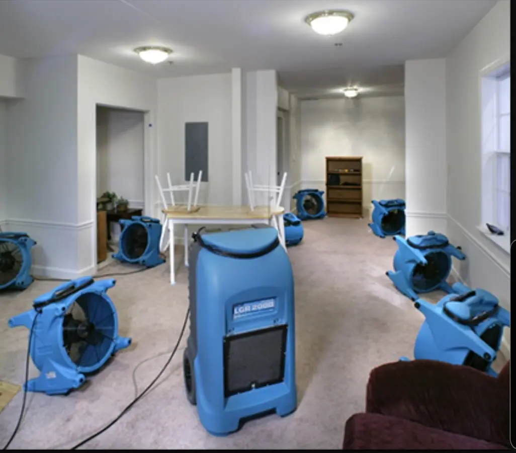 Air movers and dehumidifier setup for Water Extraction & Removal in Amherst